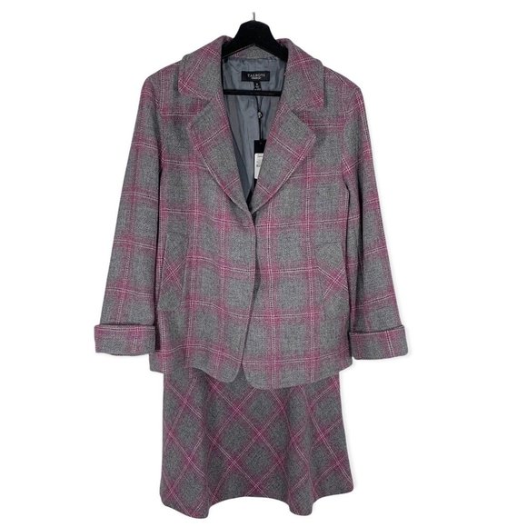 NWT Talbots Grey Wool Blend Plaid Blazer Skirt Set Size 12 - Picture 1 of 8